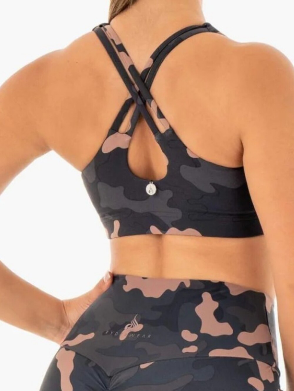 Ryderwear Camo Sports Bra Cross back Blush Camo Large